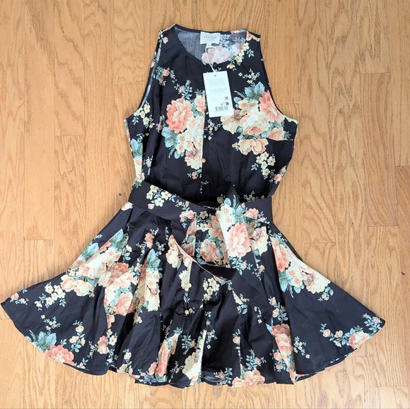 Sezane Solitta Dress Pila Print Black Floral 100% Organic Cotton NWT 40/8 - Picture 2 of 15